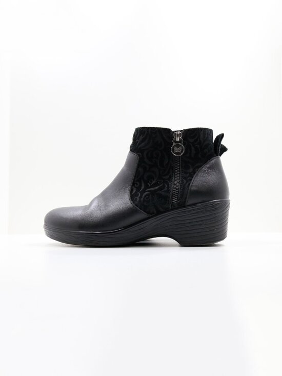 Alegria Shoes - Alegria Serina Black Leather & Brocade 2.5" Wedge Heel Ankle Boots - 9/EU 39